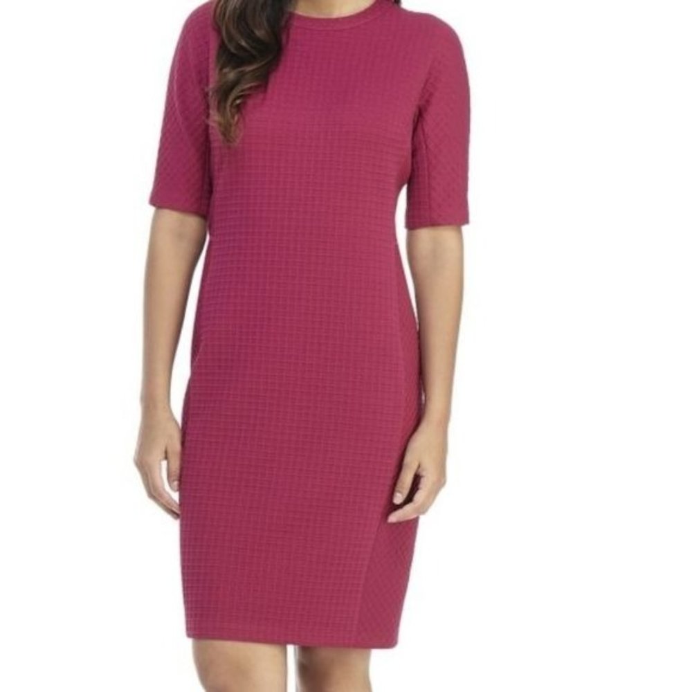 Maggy London Women Katie Sheath Dress Back Zip Round Neck Short Sleeve Pink SZ 6